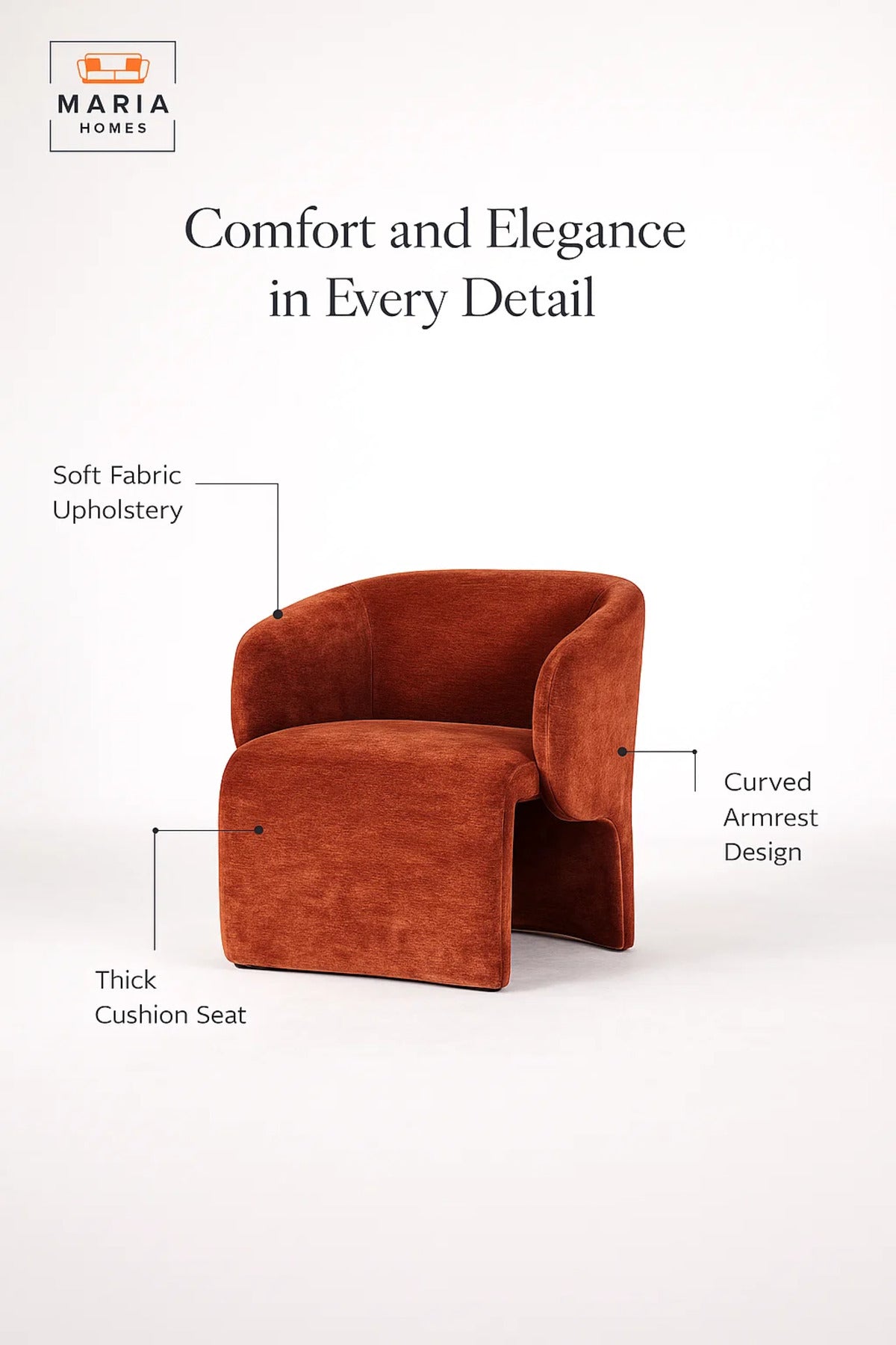 Modern Upholstered Lounge Chair Orange Comfortable Accent Armchair