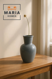 Glossy Dark Grey Ceramic Bulb Vase Ð Classic Curved Design