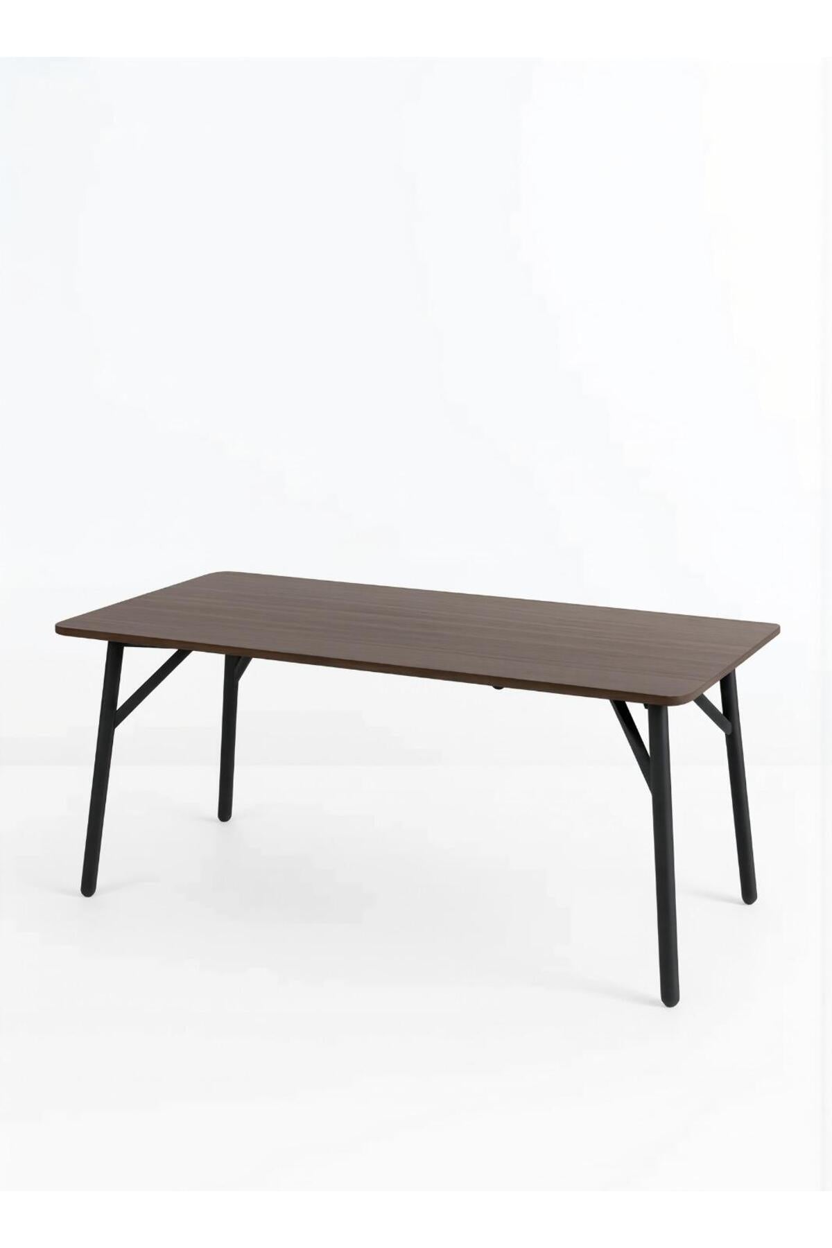 Rectangular Coffee Table with Wood Top and Angled Black Legs-size 120*60*45 CM