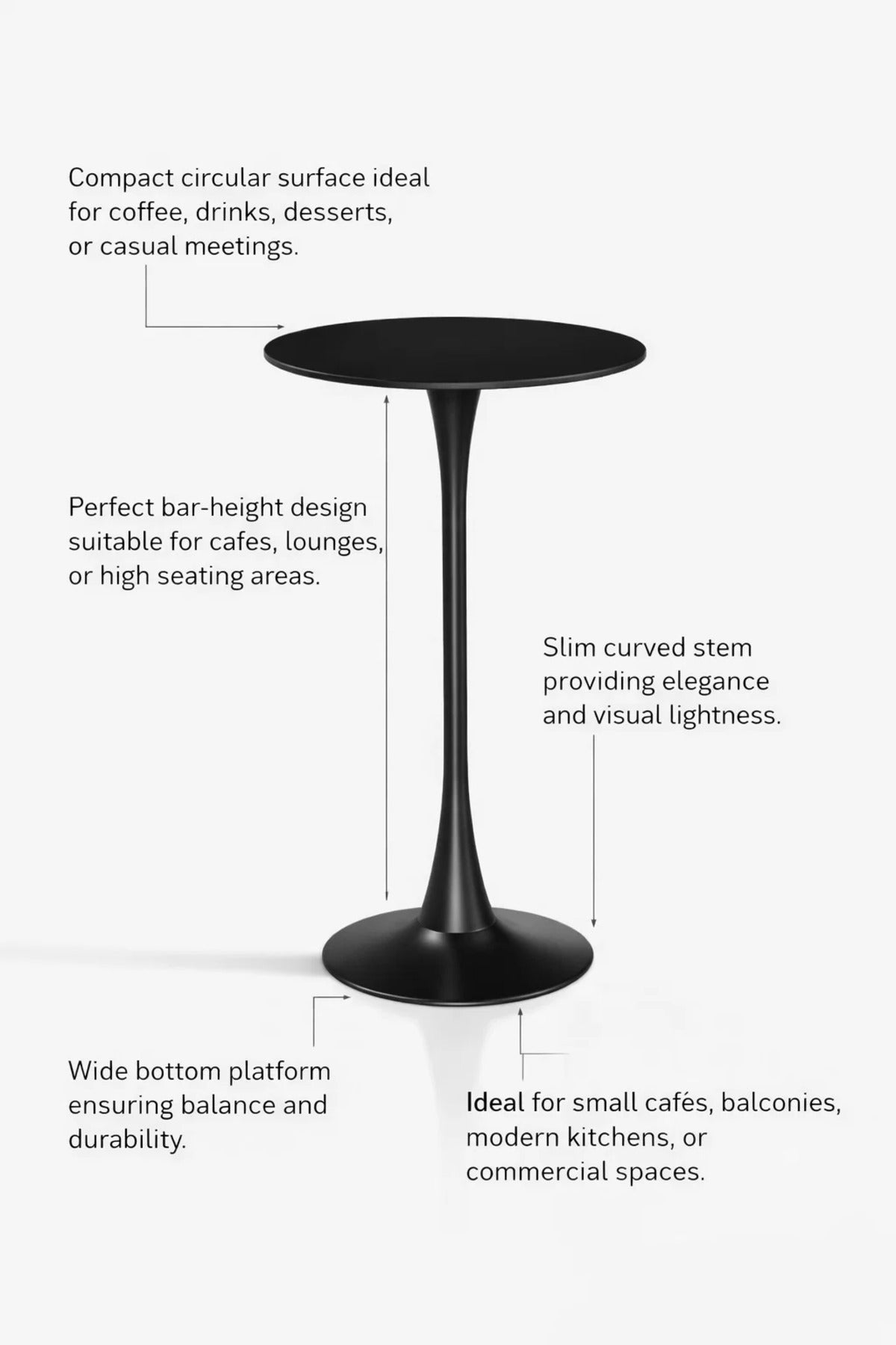 Round Bar Table √ê Modern Black Pedestal Pub Table, 103cm High Bistro Cocktail Table for Home, Caf≈Ω & Restaurant