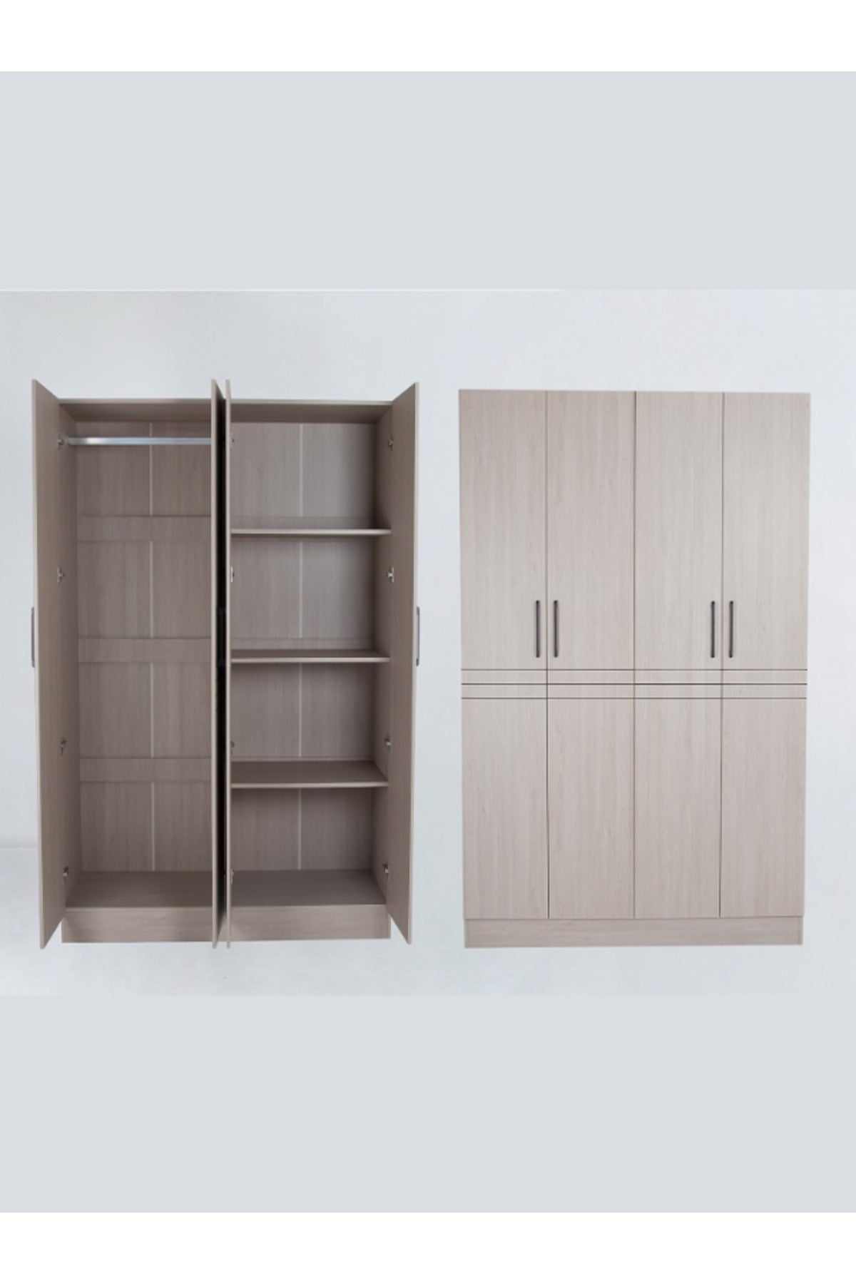 Modern 4-Door Wardrobe with Hanging Rail and Shelves Ð Light Gray 160_54_200 cm