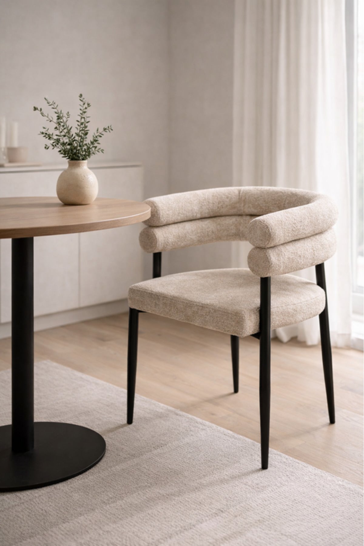 Dark Beige Fabric Arm Dining Chair 76x52x49cm Modern dark beige fabric Kitchen