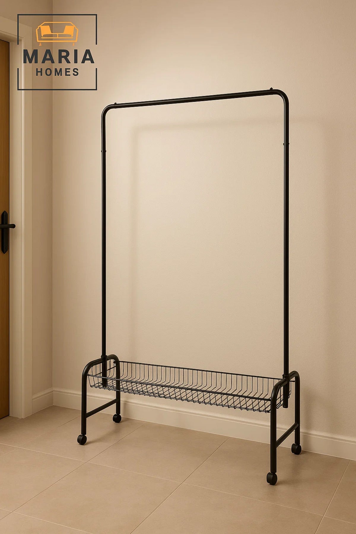 Heavy-Duty Black Garment Rack with Bottom Wire Shelf