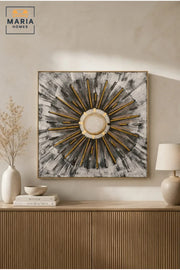 Luxury Sunburst Abstract Wall Art Ð Modern Gold Black White Textured Framed Artwork for Living Room, Bedroom & Office DŽcor