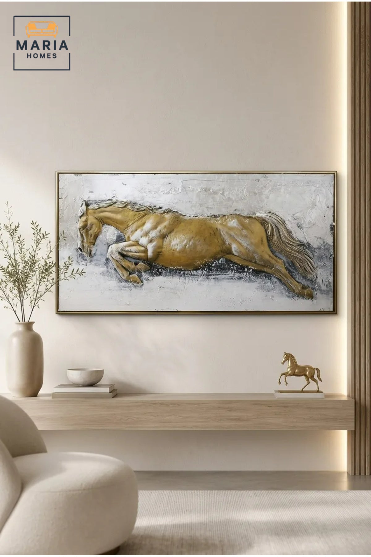 Luxury Running Horse Framed Wall Art Ð Modern Equestrian Painting for Living Room, Bedroom, Hallway & Office DŽcor
