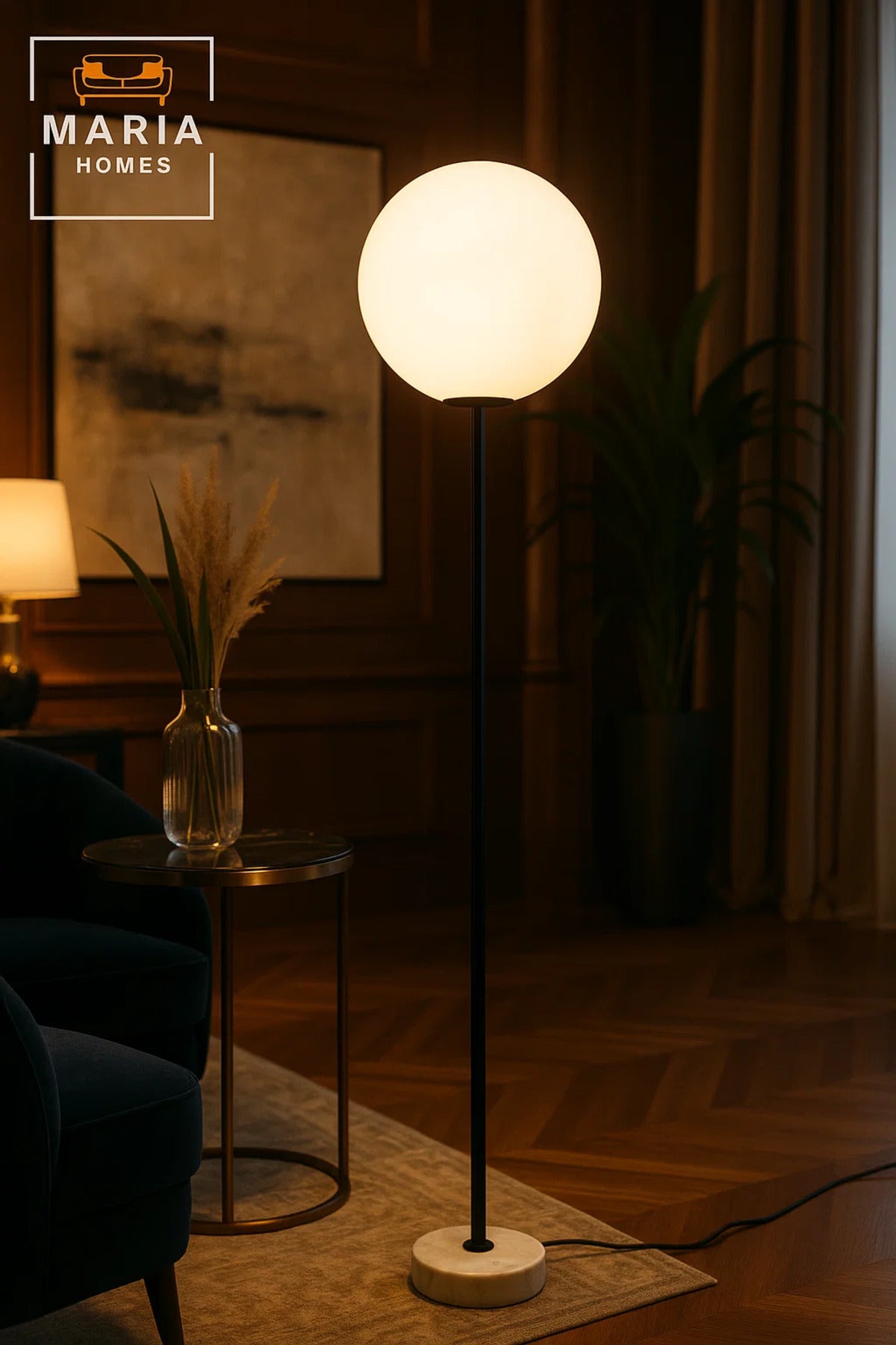 Modern Globe Floor Lamp with Marble Base