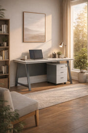 Stylish 140cm Office Desk with Mobile Pedestal White & Grey Computer Workstation for Modern Office