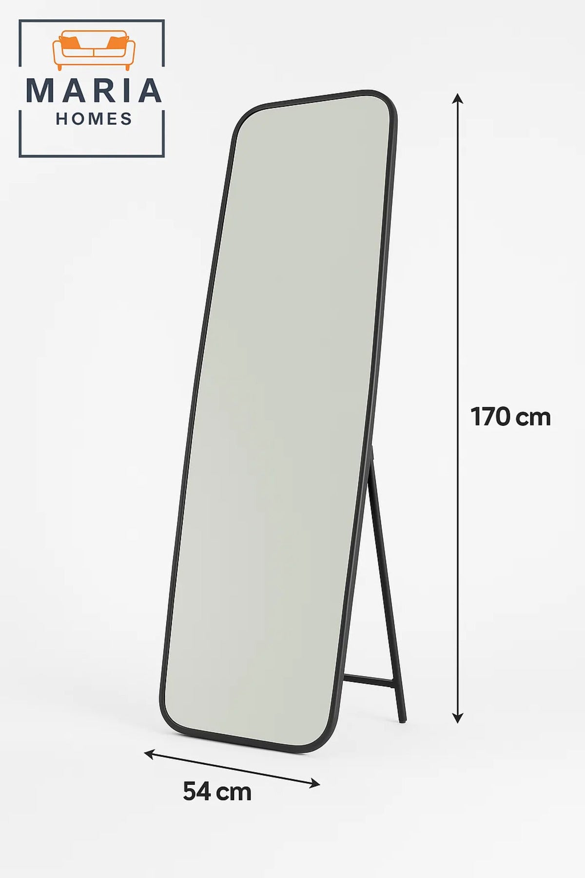 Black Full-Length Mirror with Rounded Corners Ð 170x54 cm Standing Frame
