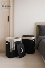 Black Bamboo Laundry Basket with Lid & Rope Handles Ð 40_30_57 cm