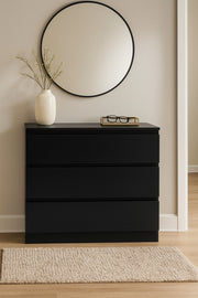 Black Wooden Drawer Cabinet 80_48_79 cm Ð Modern 3-Drawer Dresser for Bedroom, Living Room & Office