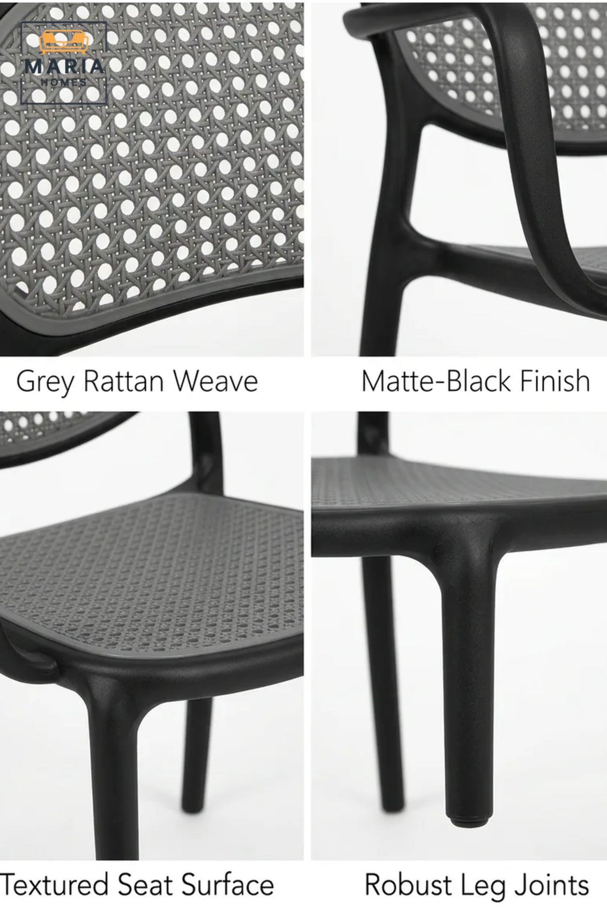 Modern Outdoor Dining Chair with Rattan-Style Backrest, Supportive Armrests and Durable Frame for Garden, Patio, Balcony, Café and Restaurant
