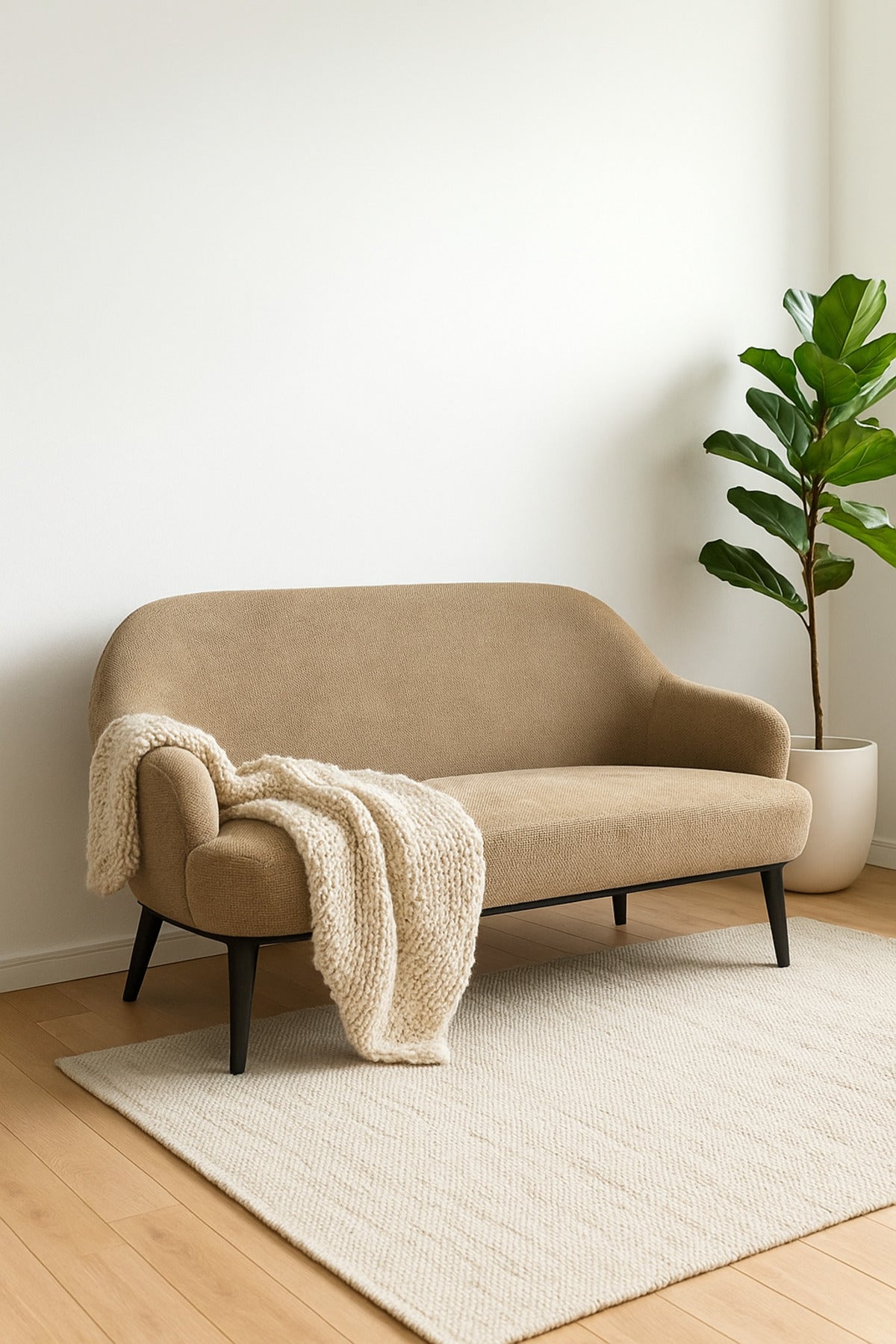 Modern Coffee Two-Seater Sofa Ð Elegant Fabric Couch with Curved Backrest & Tapered Legs