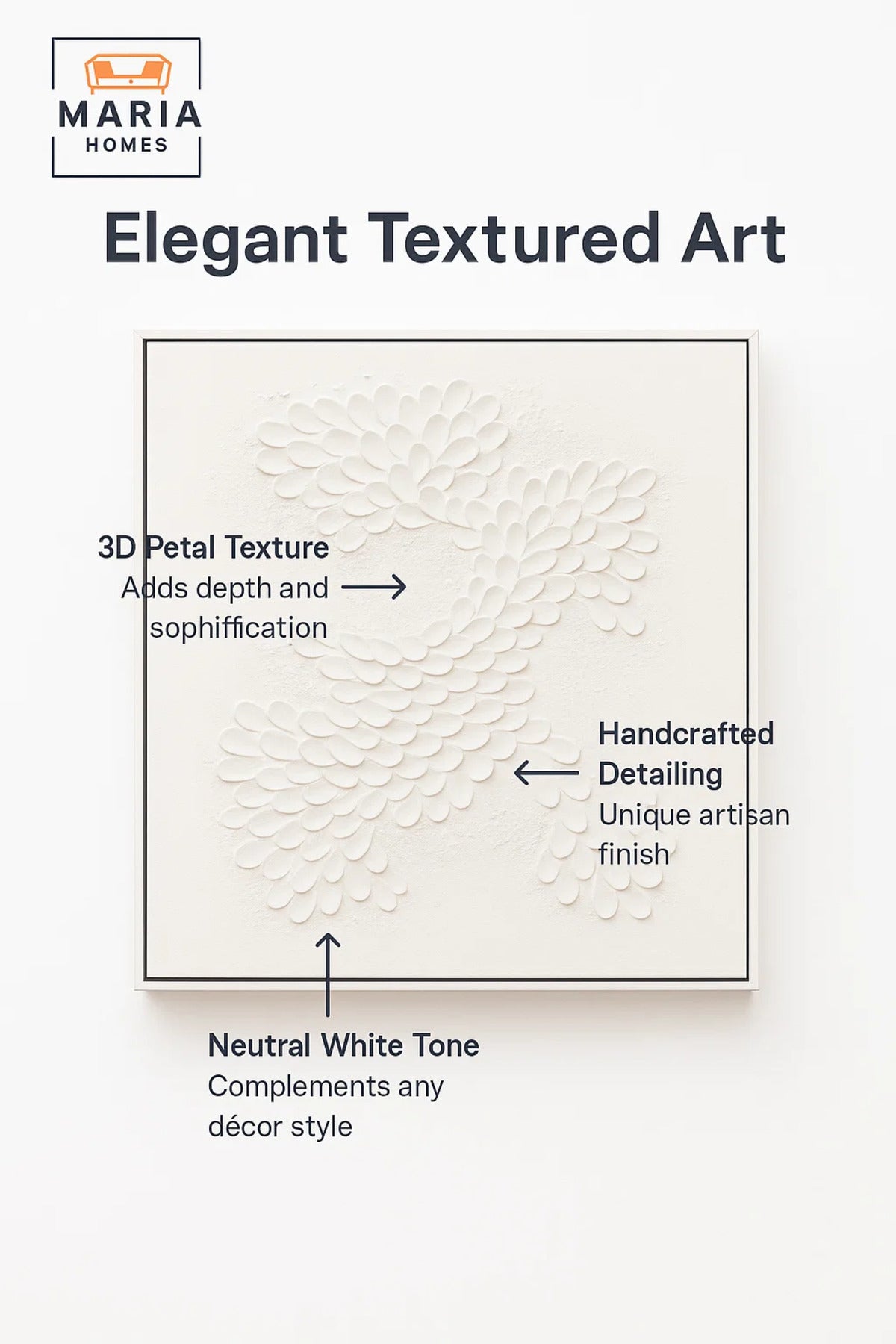 3D Textured White Wall Art with Layered Abstract Petal Design-size 80*120 CM