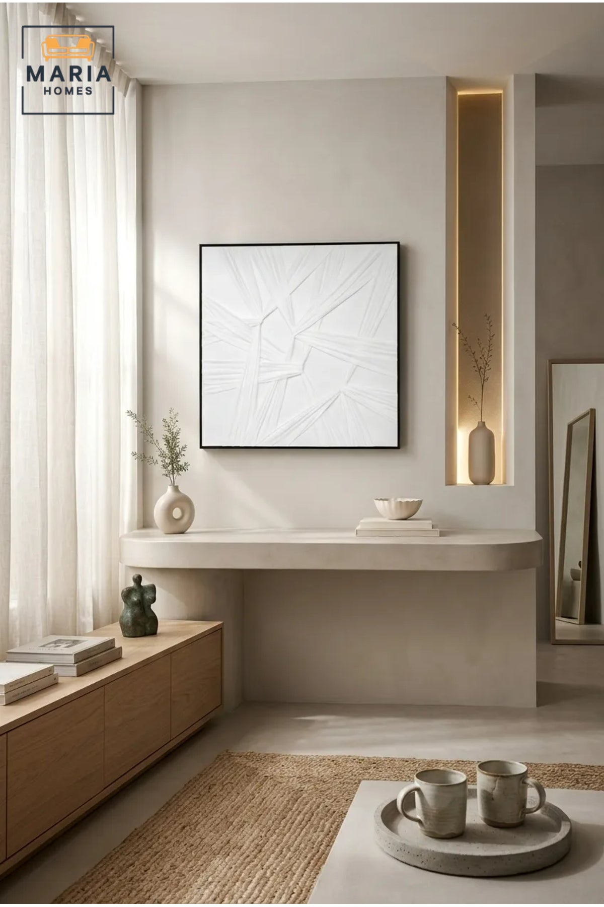 White Geometric Relief Wall Art √ê Modern Abstract Textured Decorative Panel