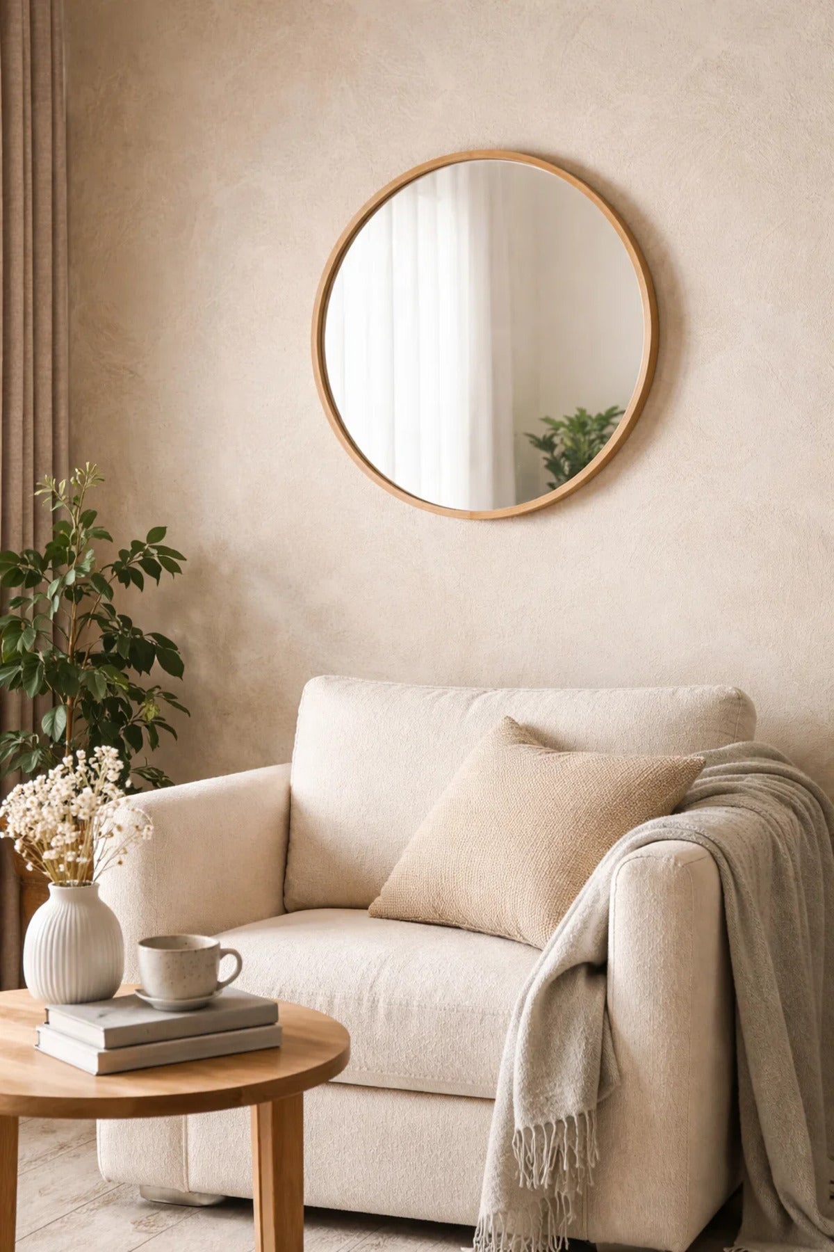 Elegant Round Wall Mirror with Slim Gold Frame for Modern Interiors