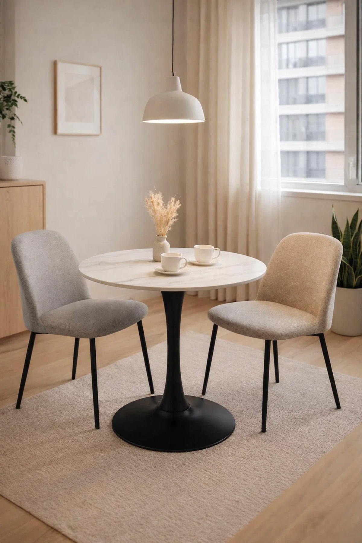 Modern Round White Marble Dining Table - (70*70*75 cm)