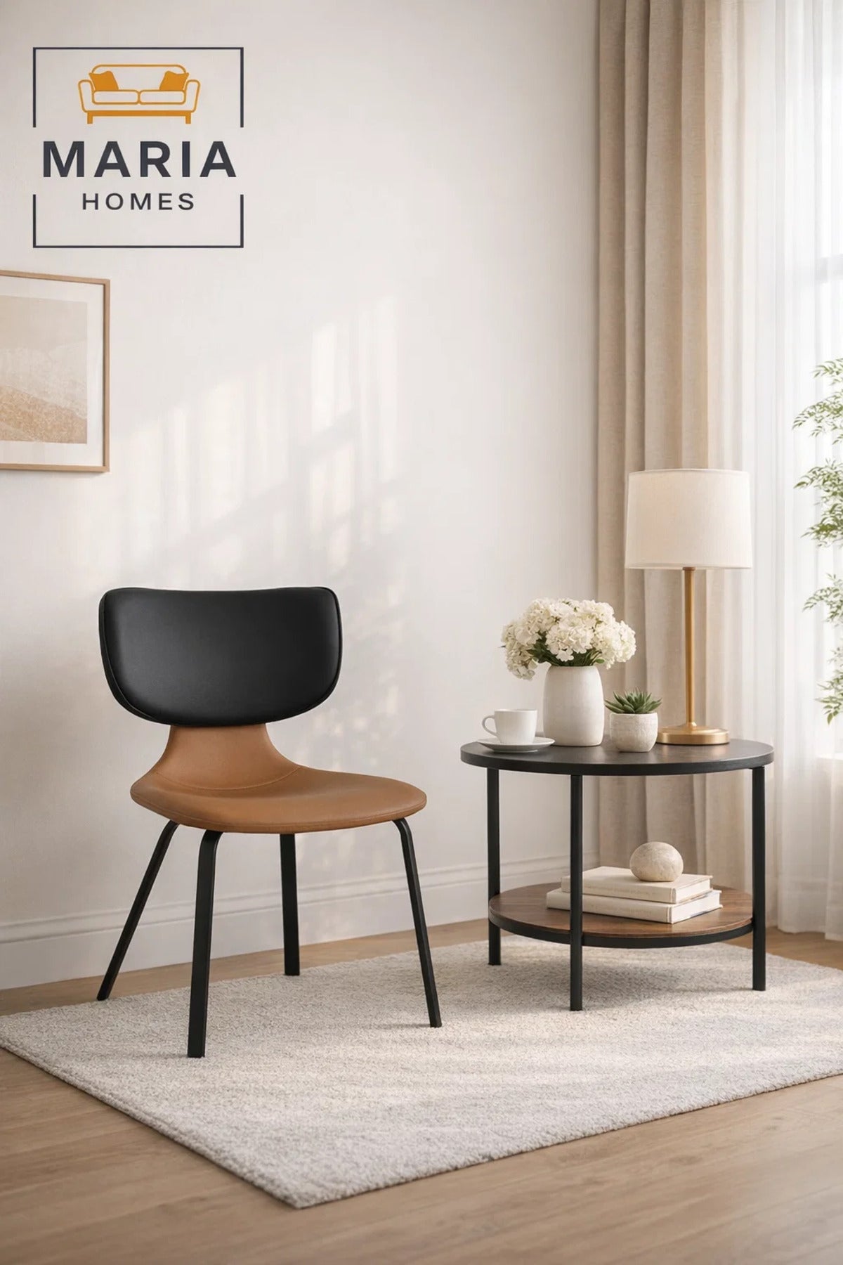 Brown and Black Dining Chair, Modern Comfortable Chair, Sturdy Metal Frame Chair