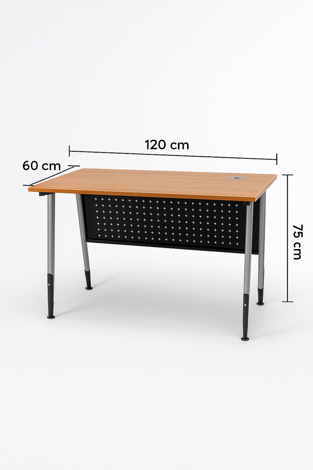 Light Wood Office Desk 120_60_75 cm Ð Modern Workstation Table with Metal Frame and Cable Grommet