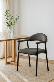 Grey Fabric Dining Chair Ð Modern Minimalist Armchair with Black Metal Legs for Dining Room & Office