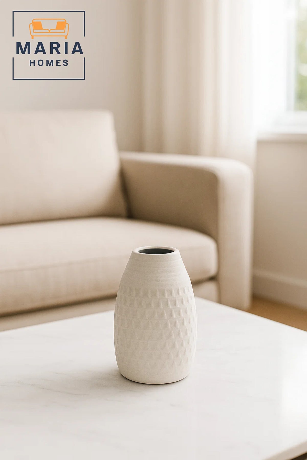 Modern White Decorative Vase Ð Textured Ceramic Table Vase for Home & Office Decor