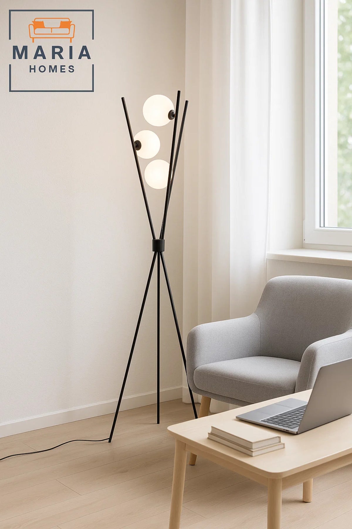 Tripod Floor Lamp with Three Frosted Globe Lights