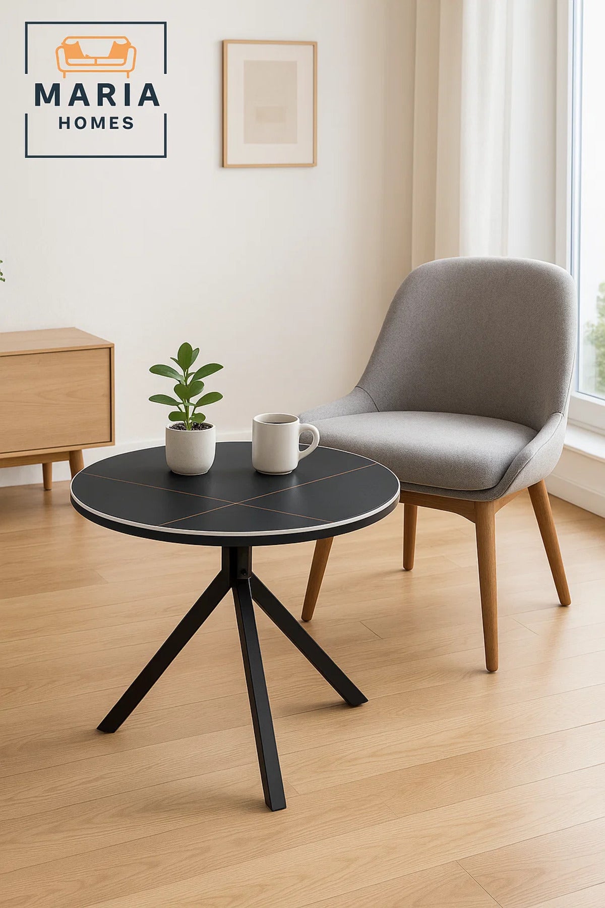 Round Black Marble Dining Table √ê Modern Caf≈Ω, Restaurant, Office & Home Metal Furniture 70_70_60 cm