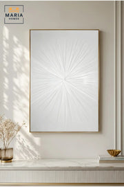 White Sunburst Textured Wall Art with Gold Frame Ð Modern Minimalist Abstract Decorative Artwork