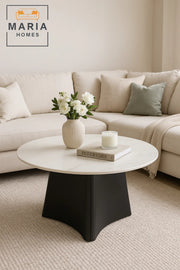 Modern marble round coffee table with matte black base 80*46