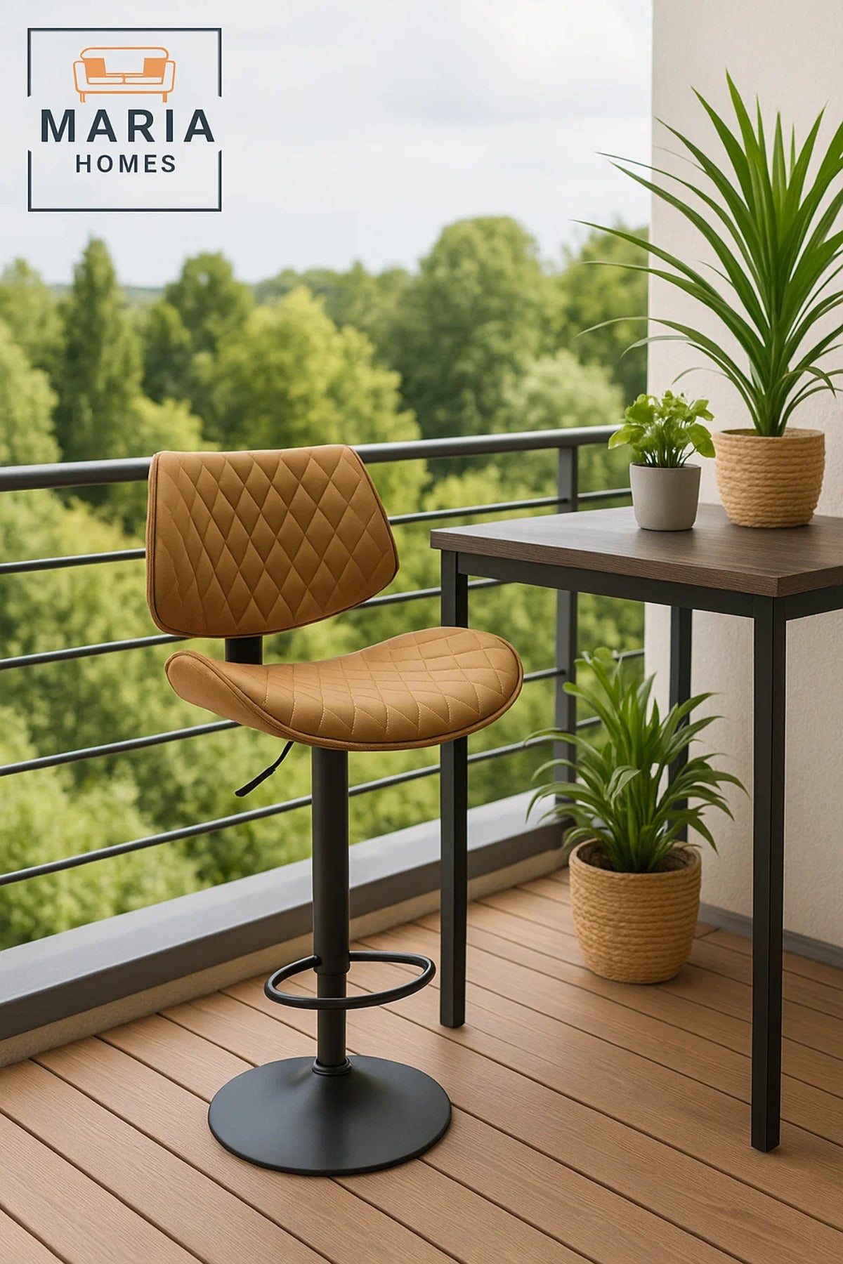 Dark Brown Modern Adjustable Bar Stool for Kitchen Island & Home Bar, Swivel, Cushioned Seat