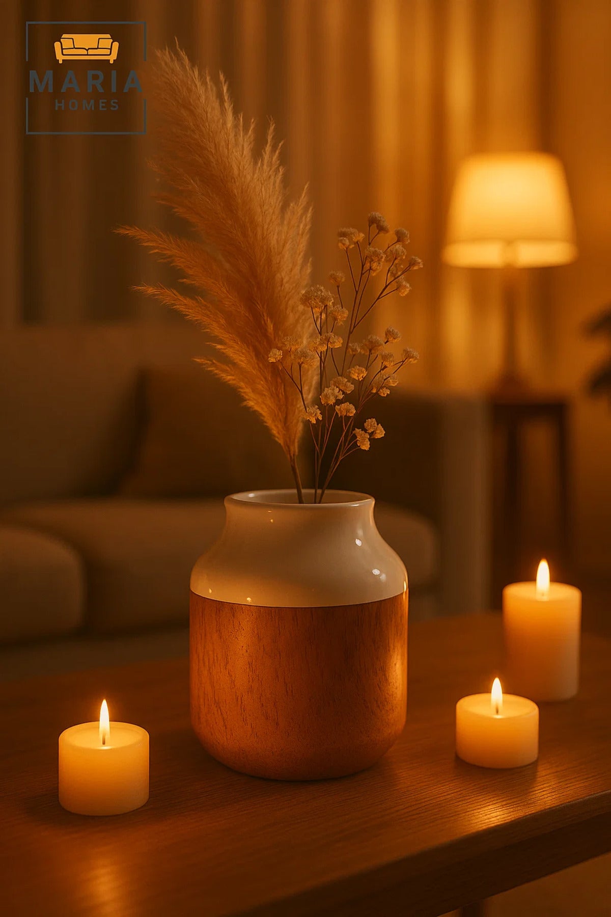 White and Cork Effect Ceramic Vase – Small Modern Decorative Flower Pot with Glossy Finish