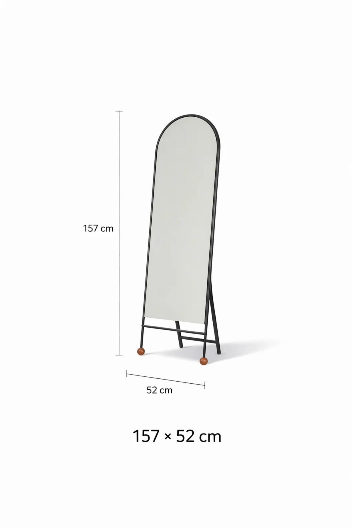 Modern Arched Full Length Floor Mirror with Black Metal Frame and Stand