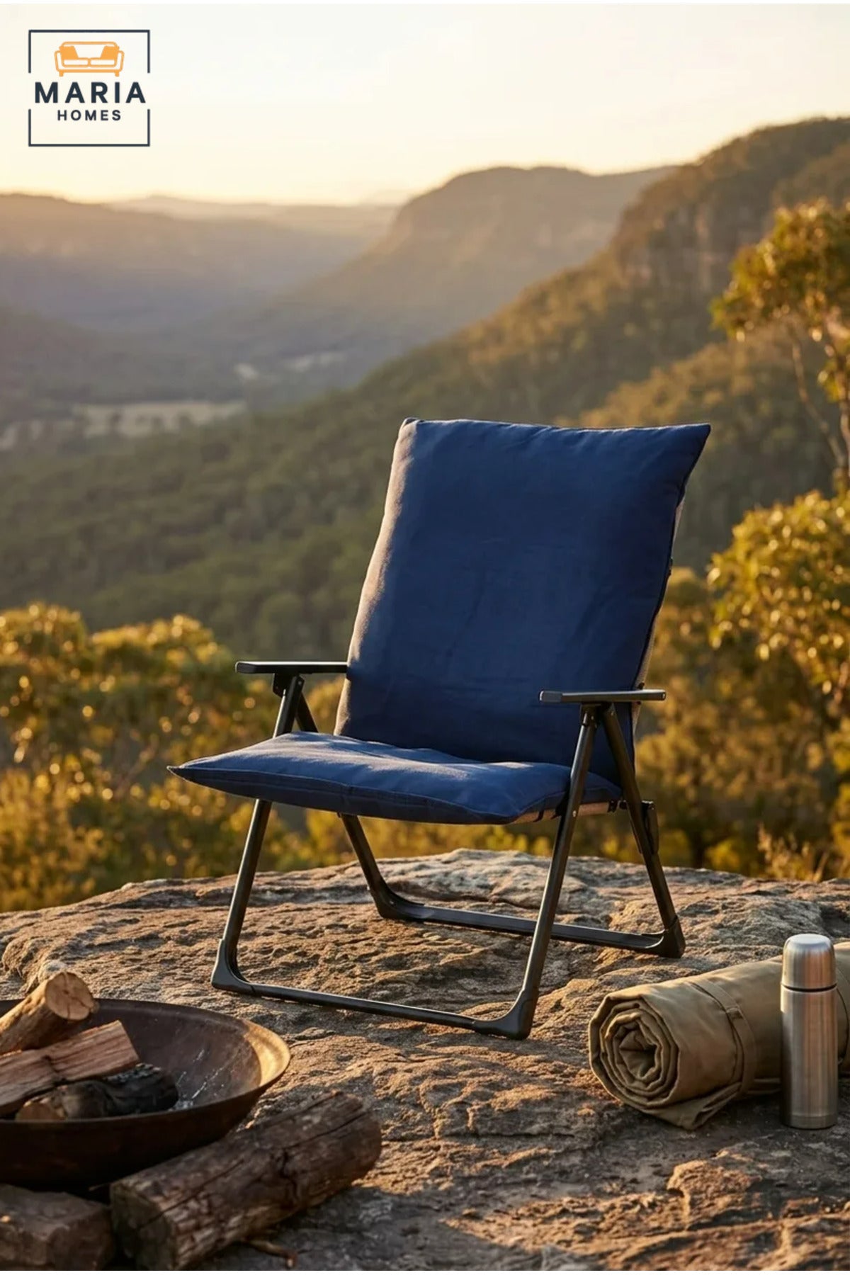 Padded Folding Camping Chair with High Backrest, Armrests and Portable Frame for Camping, Picnic, Beach, Garden, Patio and Outdoor Relaxation