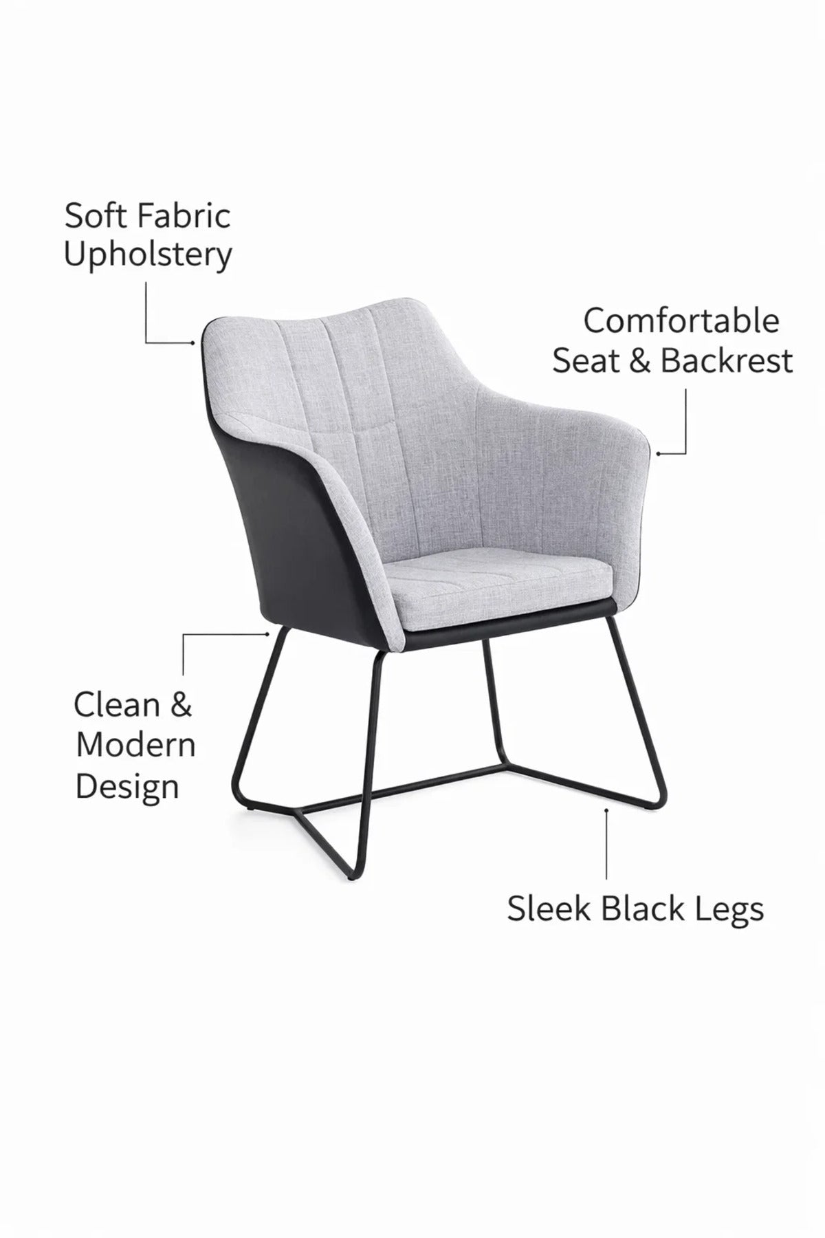 Stylish Grey Fabric and Black Leather Dining Armchair with Metal Sled Legs for Modern Home