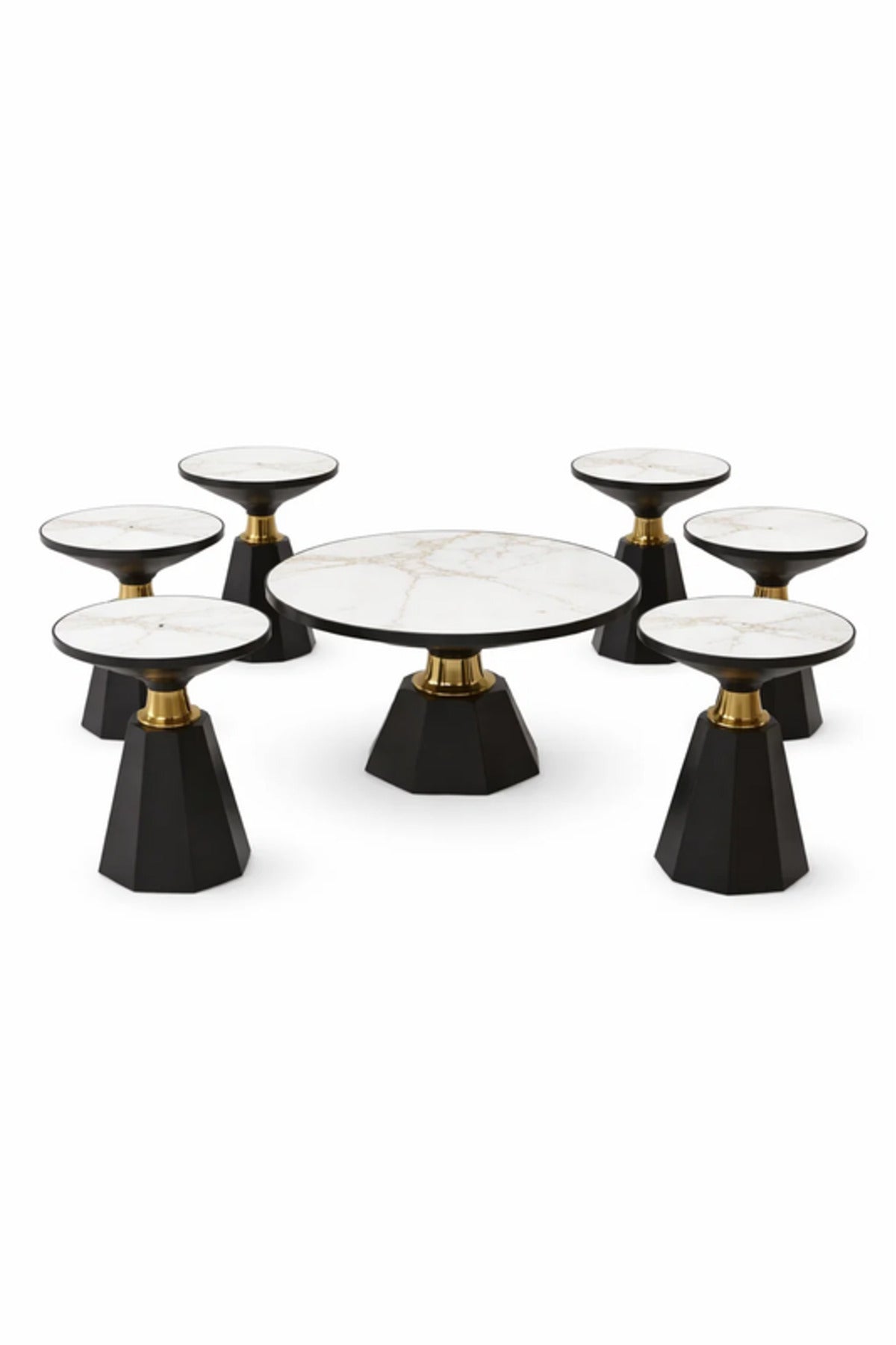 Round Marble Style Coffee Table Set with 6 Side Tables round marble style Center