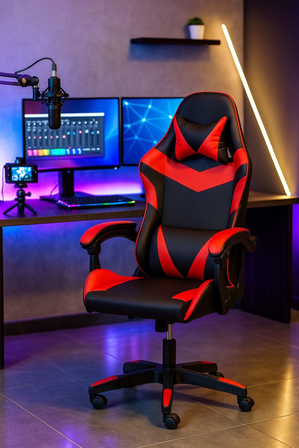 Red and Black Gaming Chair Ð Ergonomic Swivel Office Chair with Adjustable Height and Lumbar Support