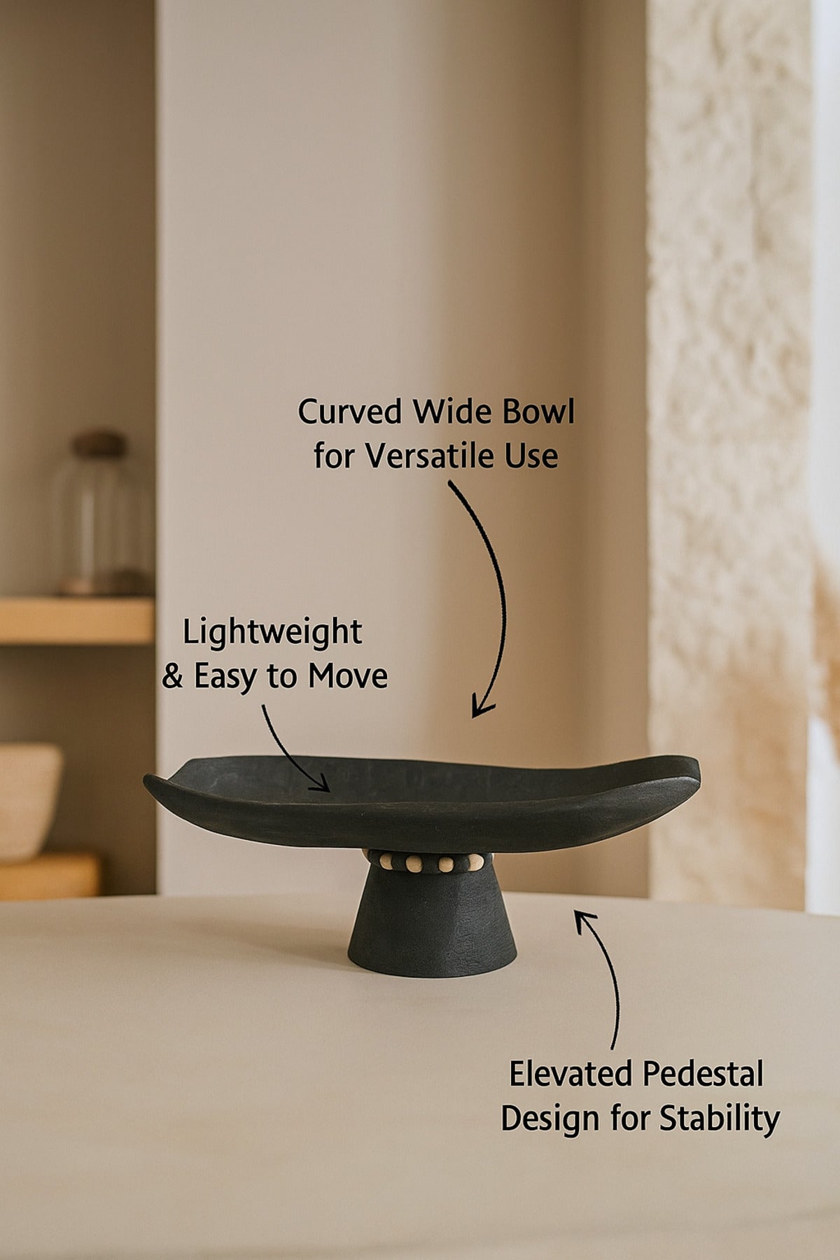 Black Wooden Pedestal Decorative Bowl Ð Modern Artistic Centerpiece