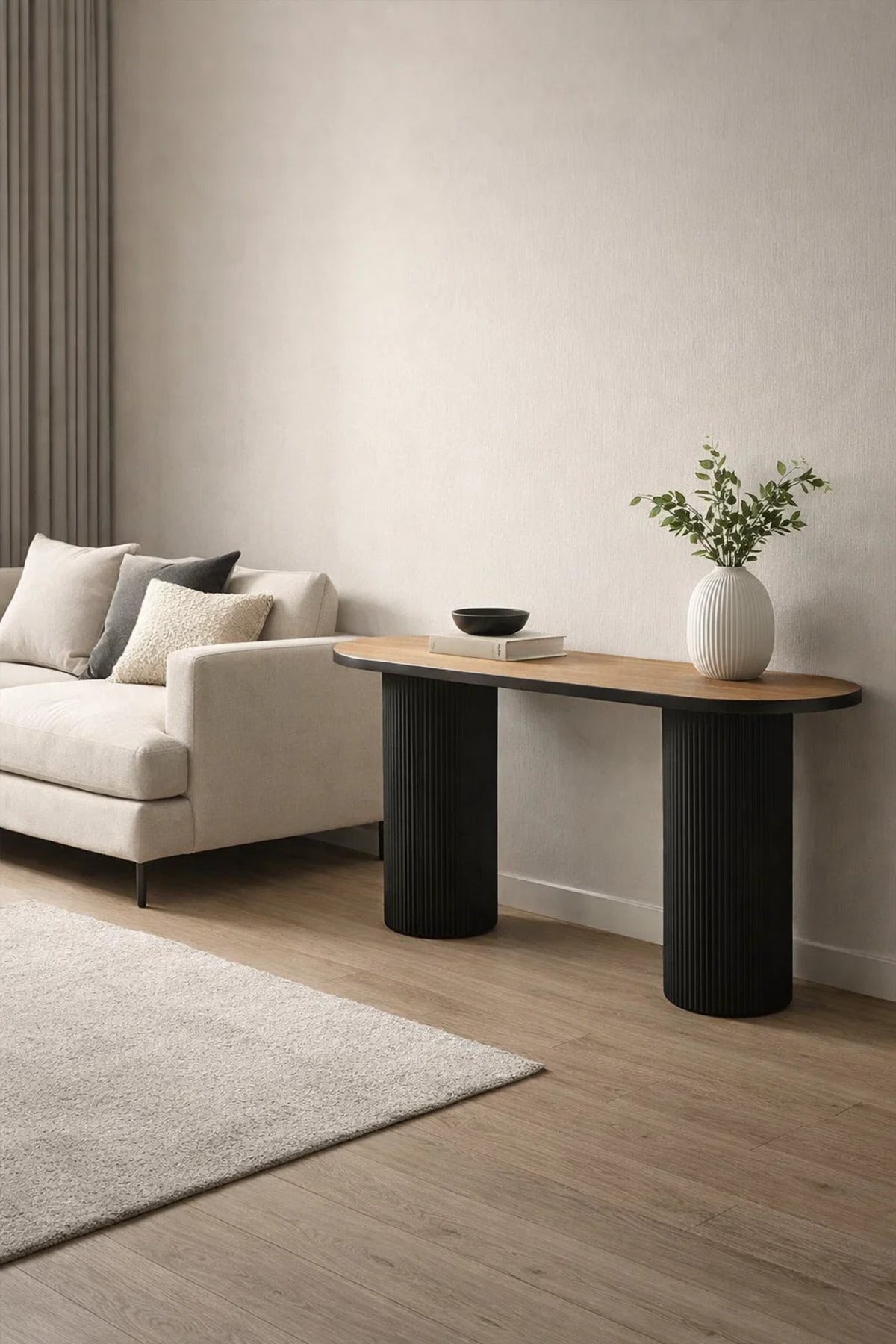 Stylish Console Table with Black Fluted Legs and Wood Top for Modern Hallway Living Room Decor