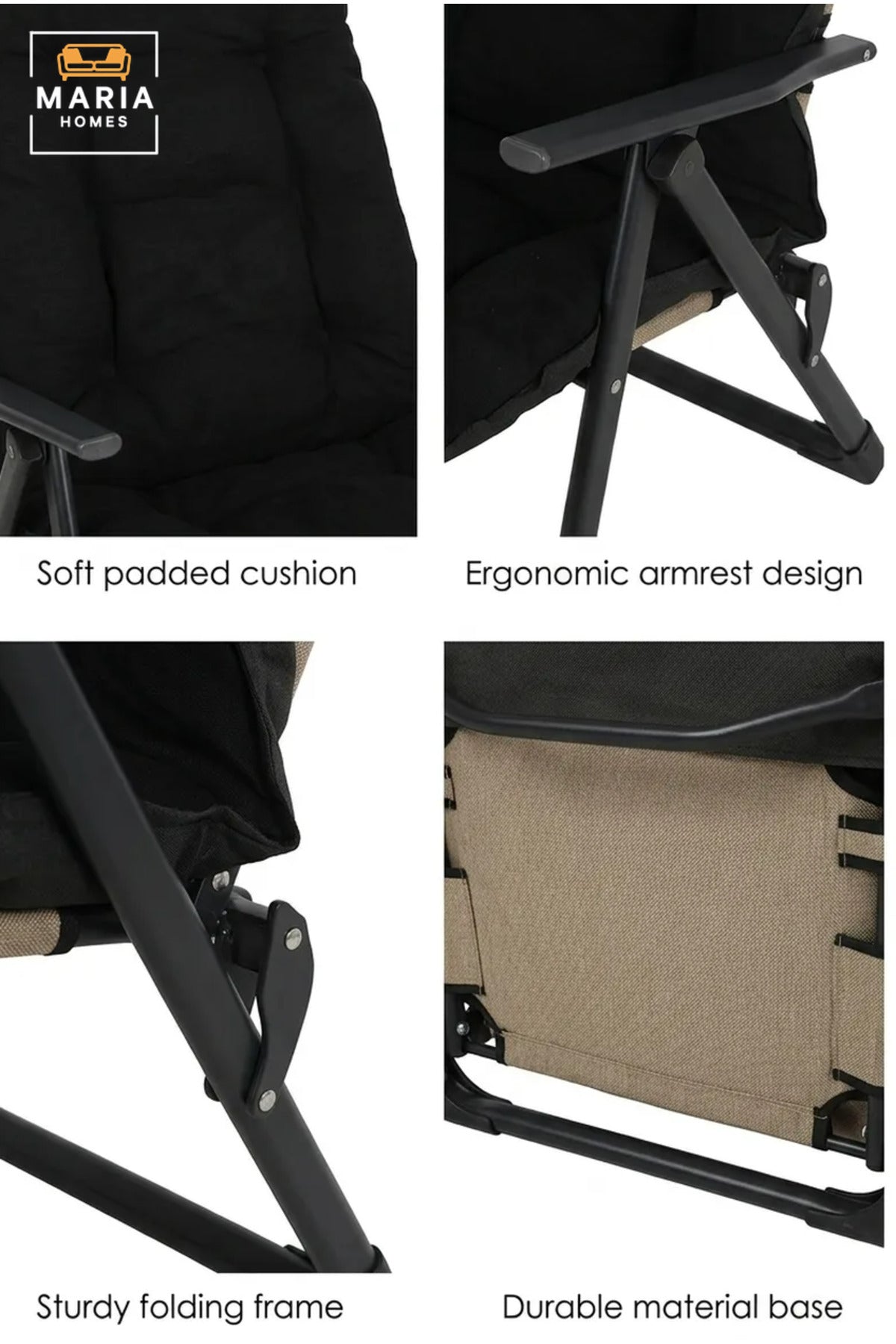 Padded Folding Camping Chair with High Backrest, Armrests and Portable Frame for Camping, Picnic, Beach, Garden, Patio and Outdoor Relaxation