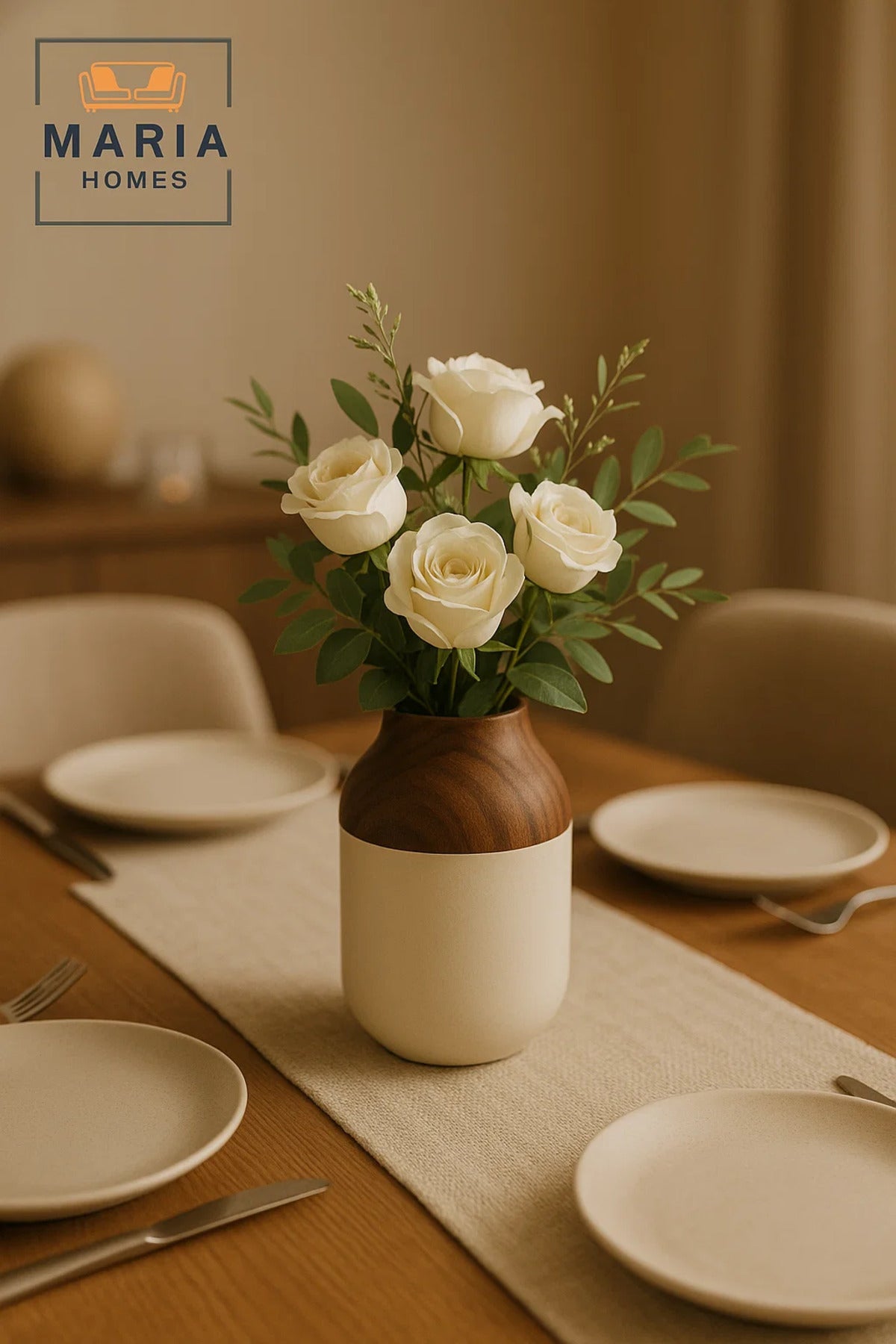Modern Decorative Vase Ð Ceramic Flower Vase Ð Wood-Effect Home Decor Accessory