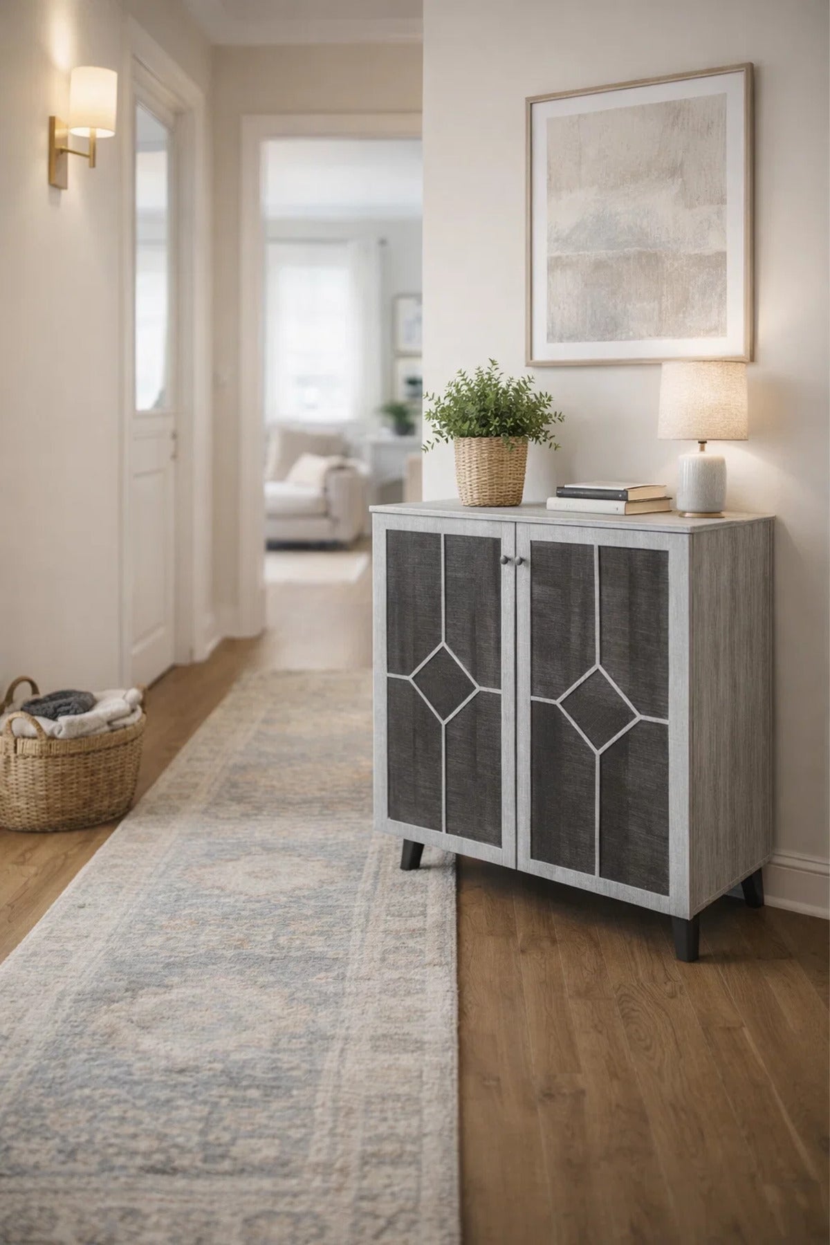 Modern Grey Storage Cabinet with Double Doors 80 _ 34 _ 91 cm