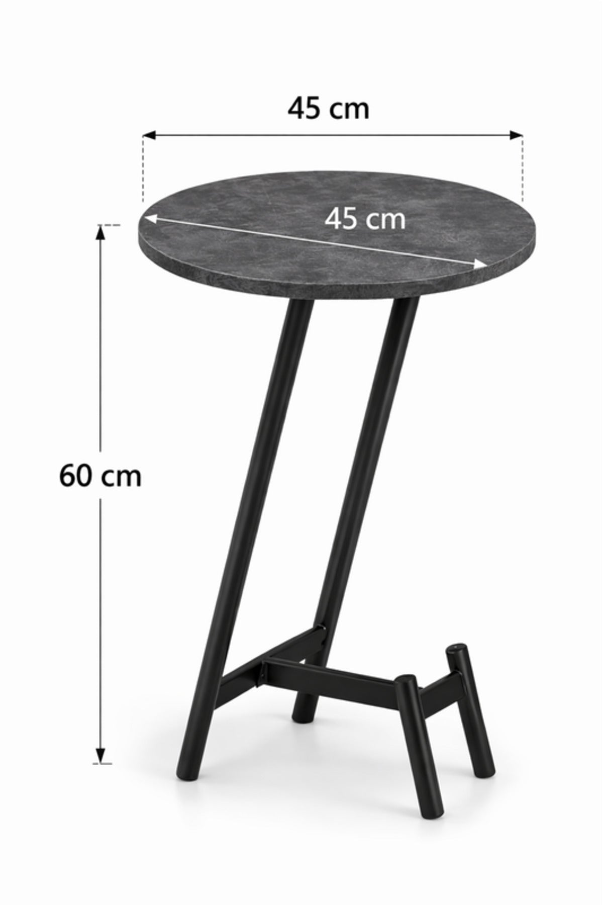 Modern D.Grey Side Table with Sleek Metal Base, 45x45x60 CM modern grey side