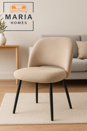 Beige Modern Lounge Chair Ð Curved Upholstered Fabric Seat with Black Legs for Home or Office Use