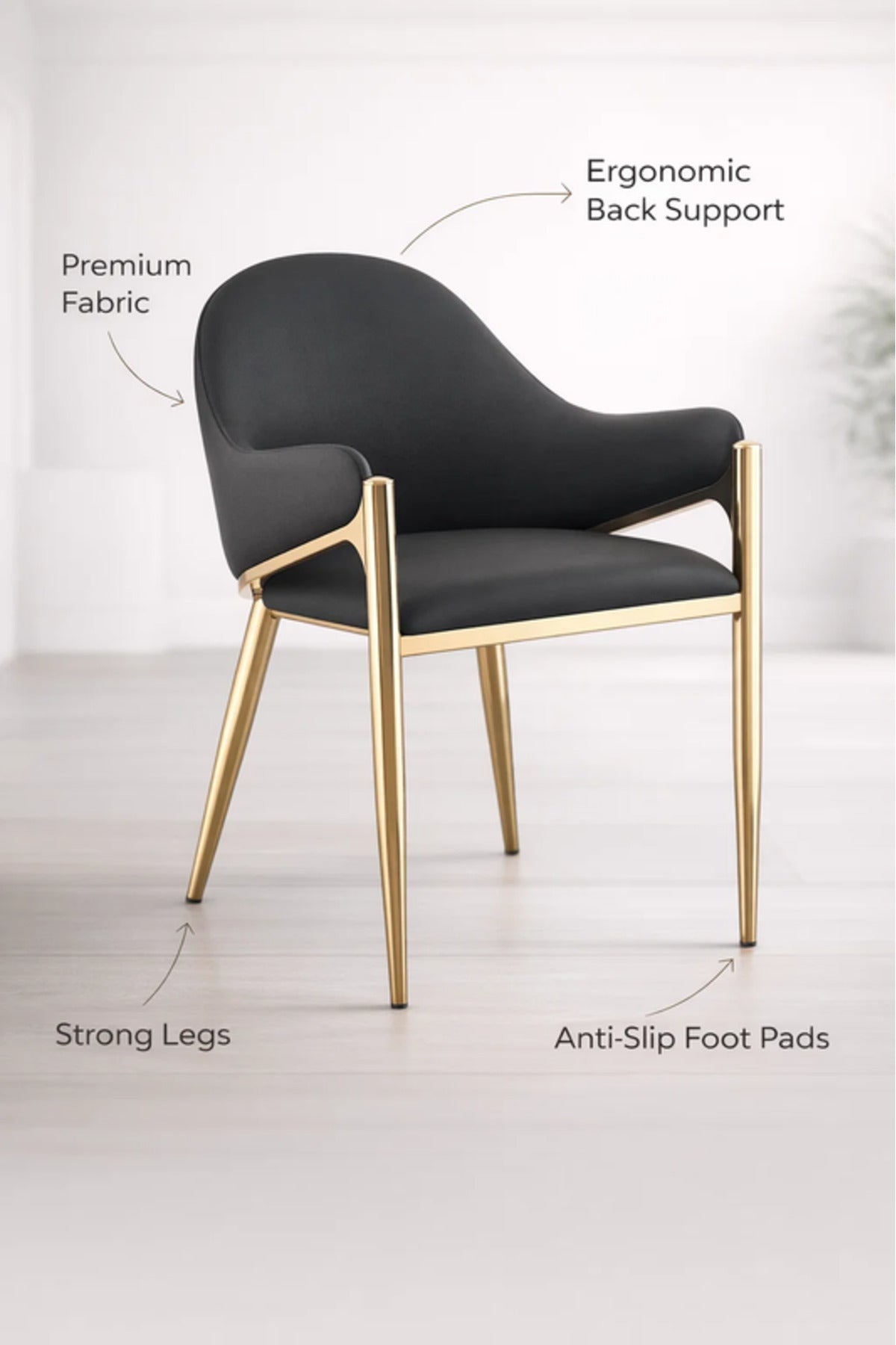 Luxury Coffee Velvet Dining Chair with Gold Metal Legs & Armrests