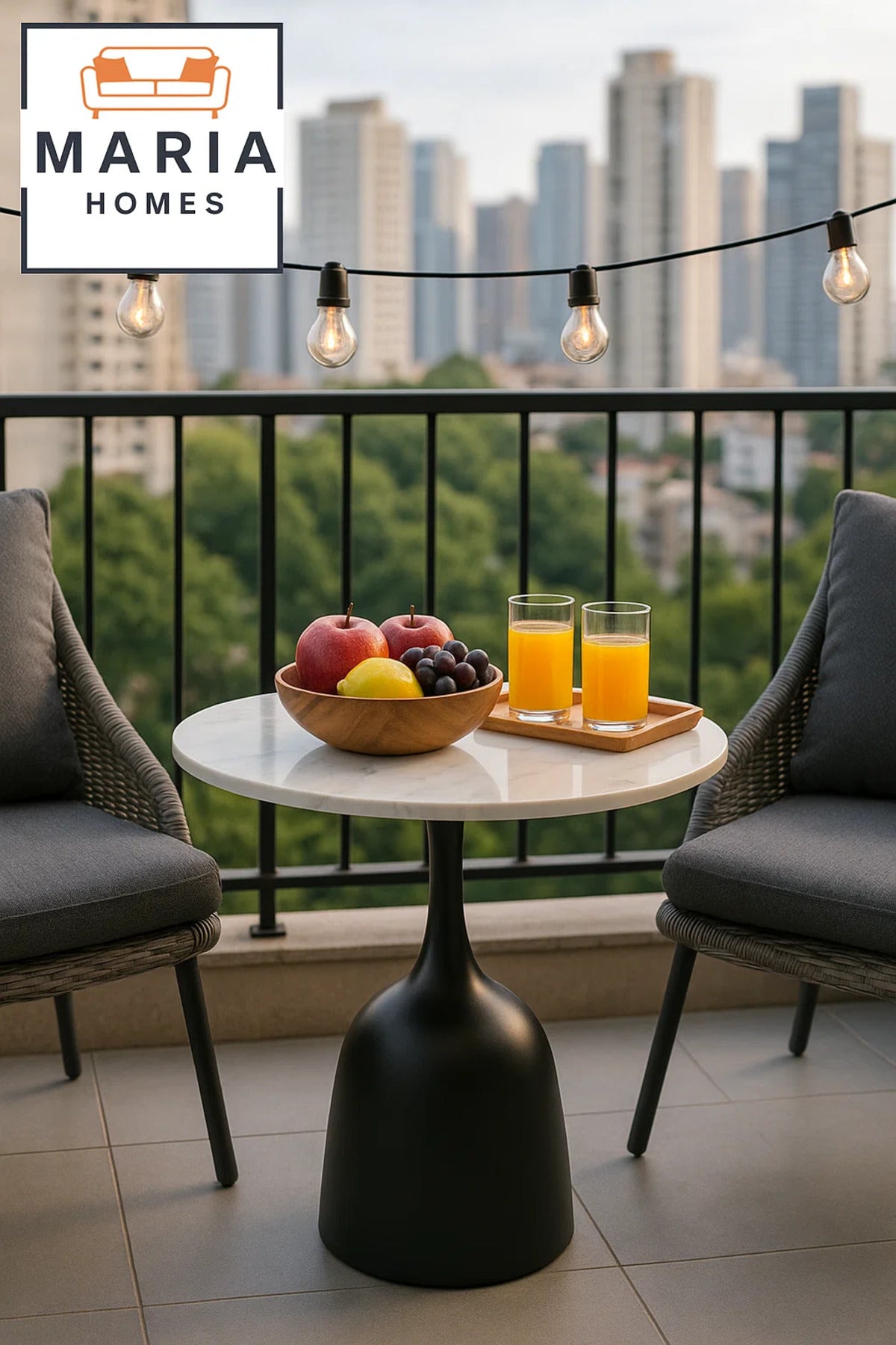 Modern Round Side Table with White Top and Black Curved Base