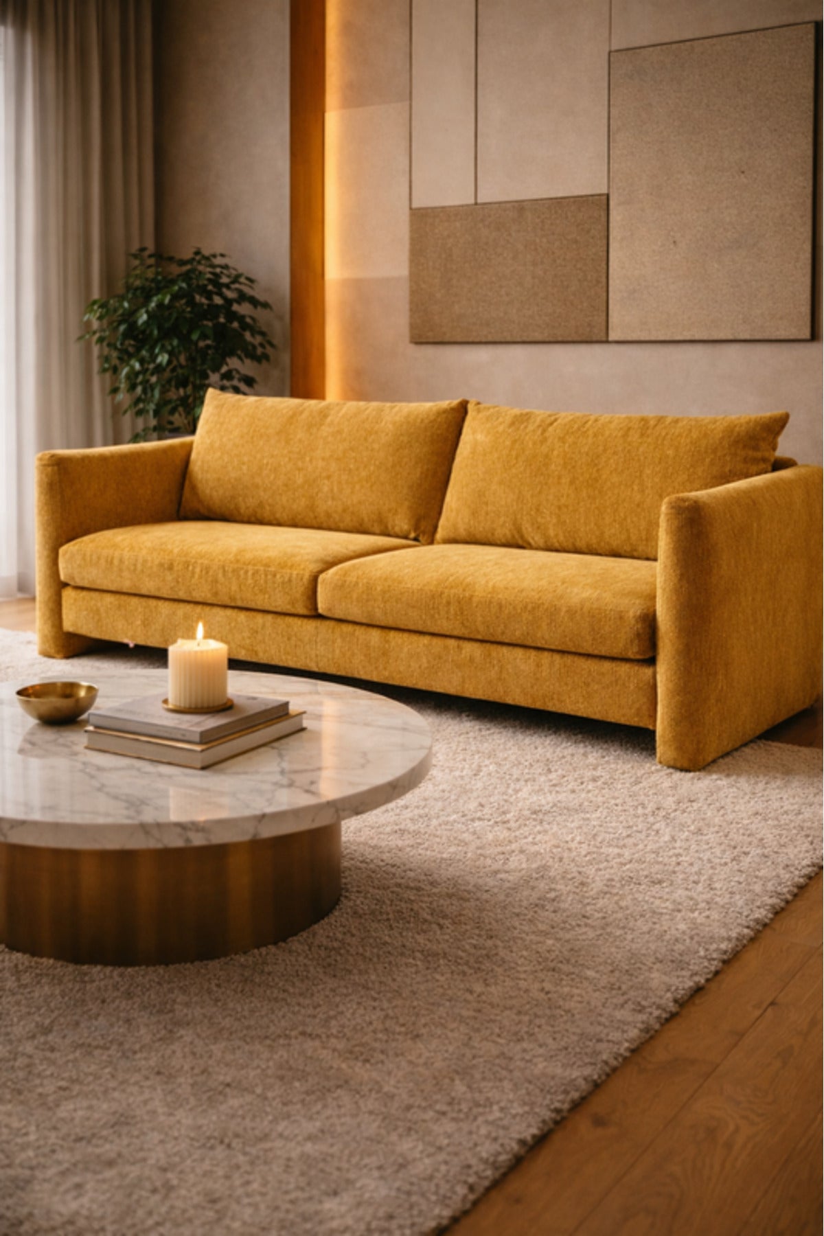 Yellow Fabric 3 Seater Sofa 204x84x80cm Modern Living Room Couch yellow fabric seater