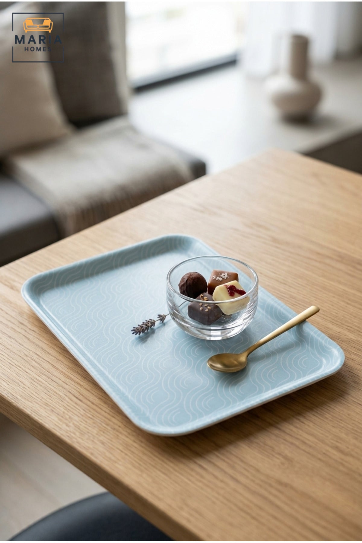 Rectangular Serving Tray with Wavy Pattern, Raised Edges and Rounded Corners, Multipurpose Food Tray for Kitchen, Dining, Café and Restaurant