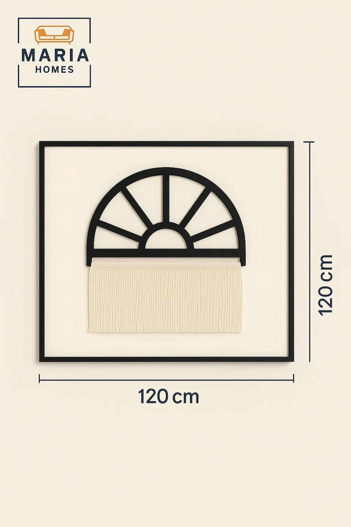 Semi-Circle Fringe Wall Art with Black Frame and Cream Textured Detailing-size 120*120*4 CM