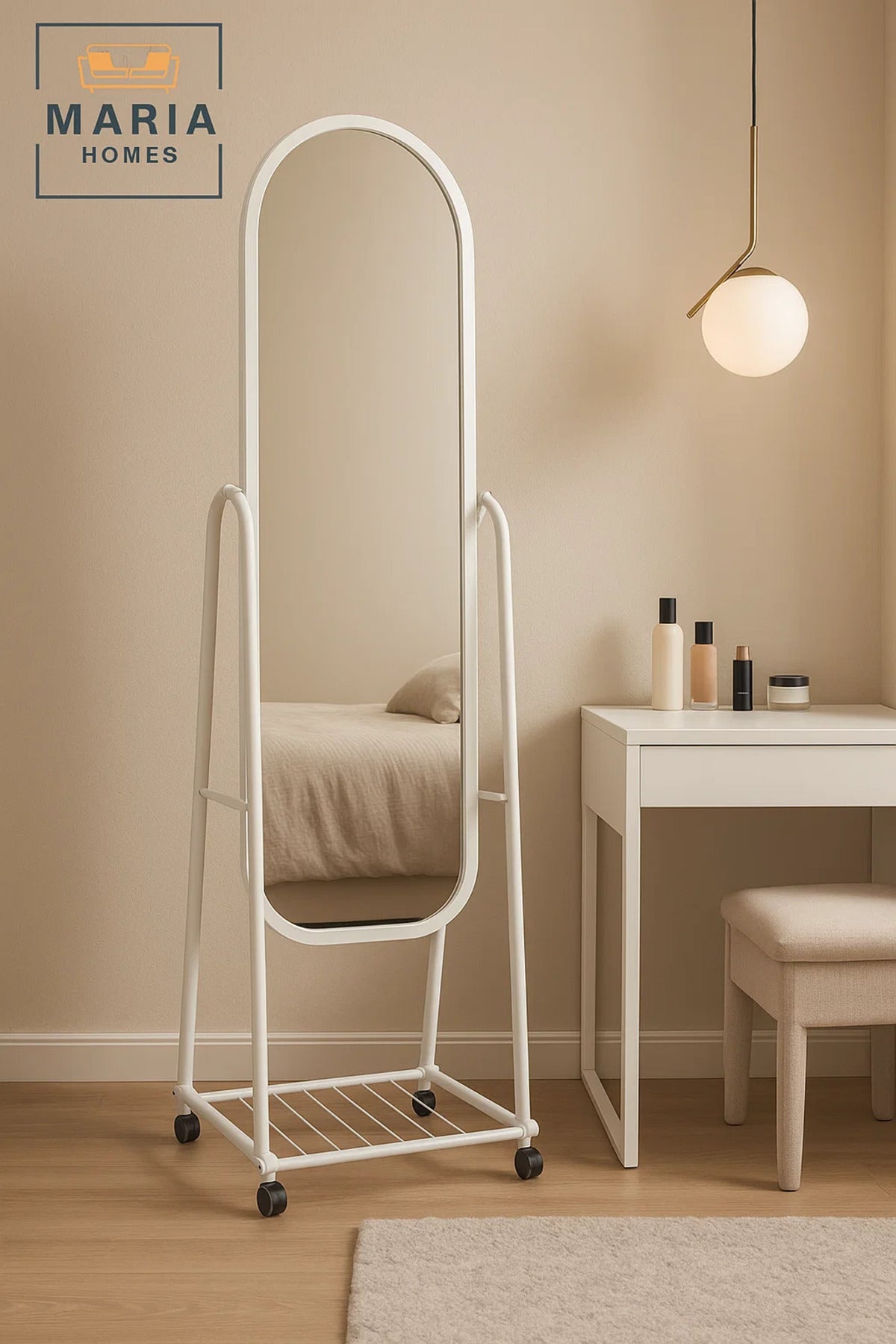 White Full Length Standing Mirror with Metal Frame Floor Dressing Mirror for Bedroom Hallway Decor