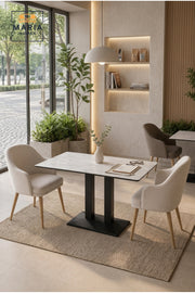 Modern Square Dining Table Marble Look Top Restaurant Table Café Table with Black Base