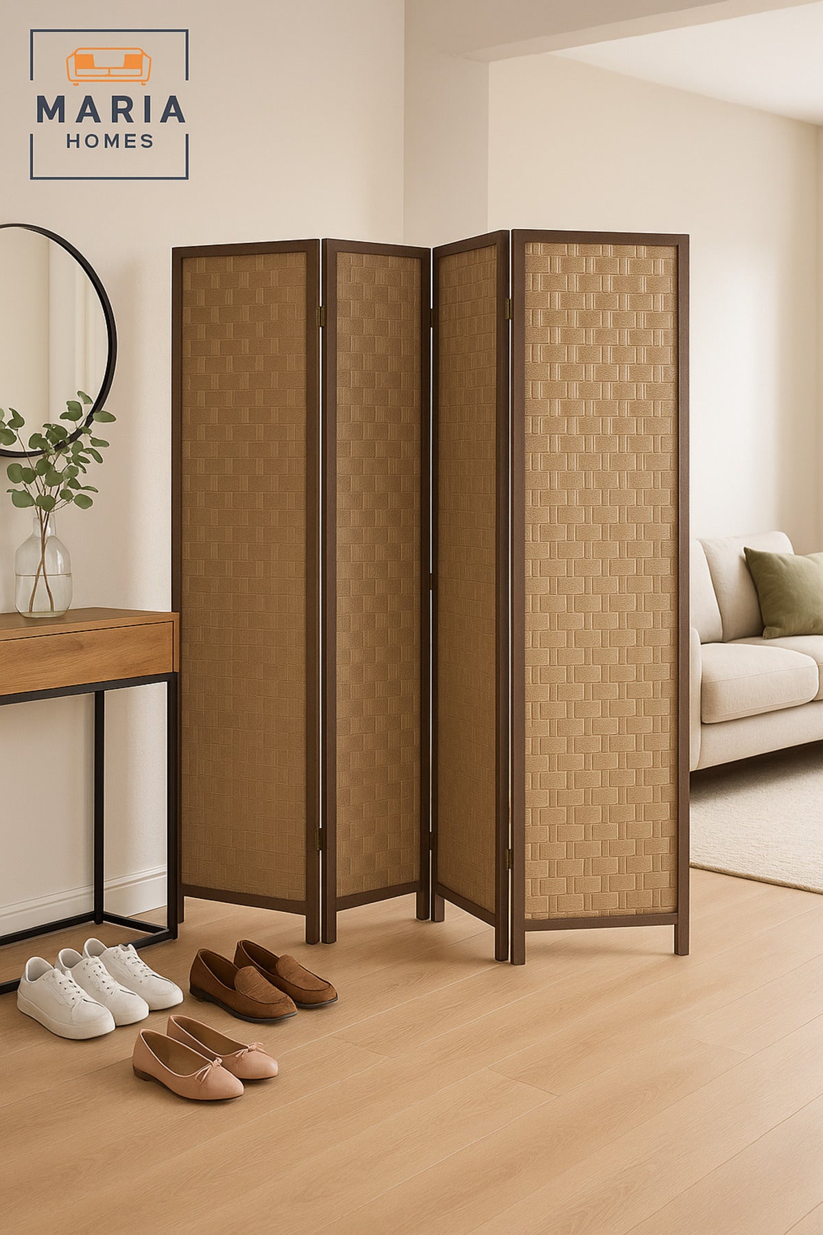 Brown 4-Panel Room Divider Screen Ð Privacy Partition for Home, Office & Majlis 180_178 cm